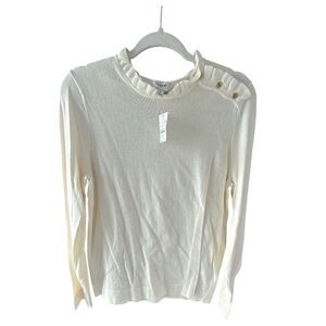 J. Crew Cream Long Sleeve Top with Ruffle Detail